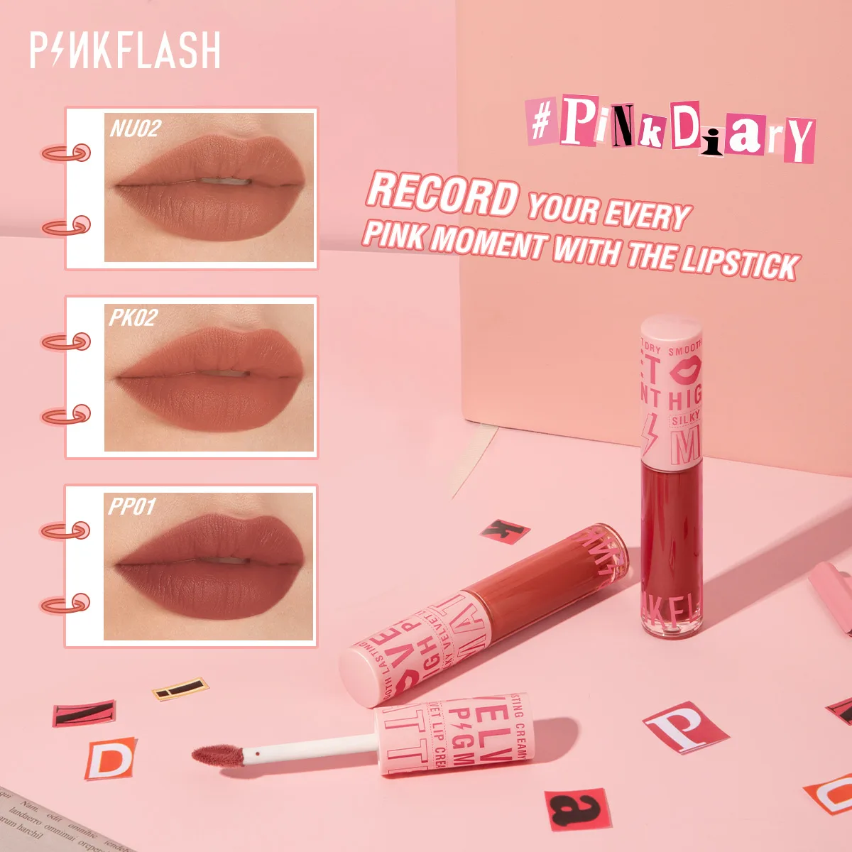 PINKFLASH Matte Velvet Liquid Lipstick Waterproof Long-lasting High Pigment Lip Glosses Moisturizing Lip Tints Makeup Cosmetics