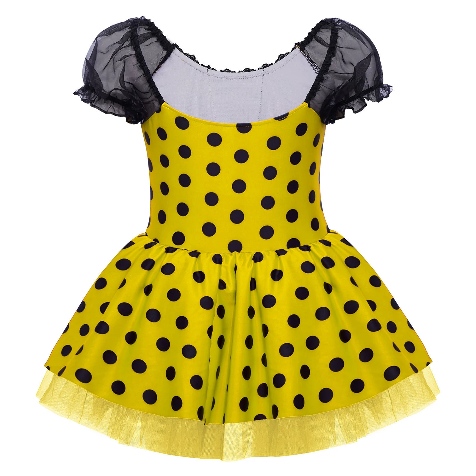 Vestido de baile con tutú de lunares para niñas, mangas cortas abombadas, lentejuelas brillantes, vestido de bloque de Color con bragas integradas para actuación de Ballet