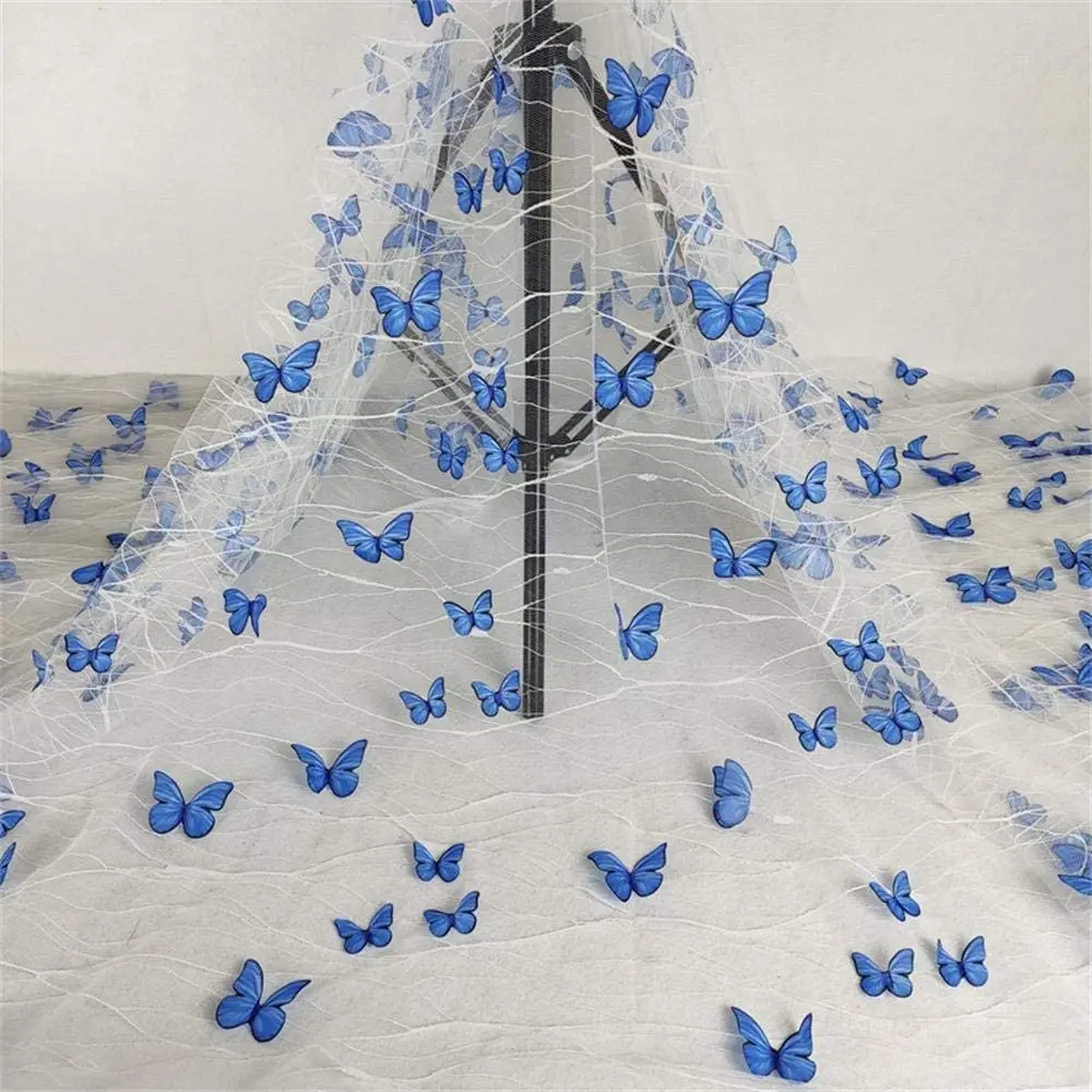 1 Yard 3D Vivid Butterflies Mesh Lace Fabric French Tulle for DIY Wedding Dress Costume Accessories Bridal 130CM Wide