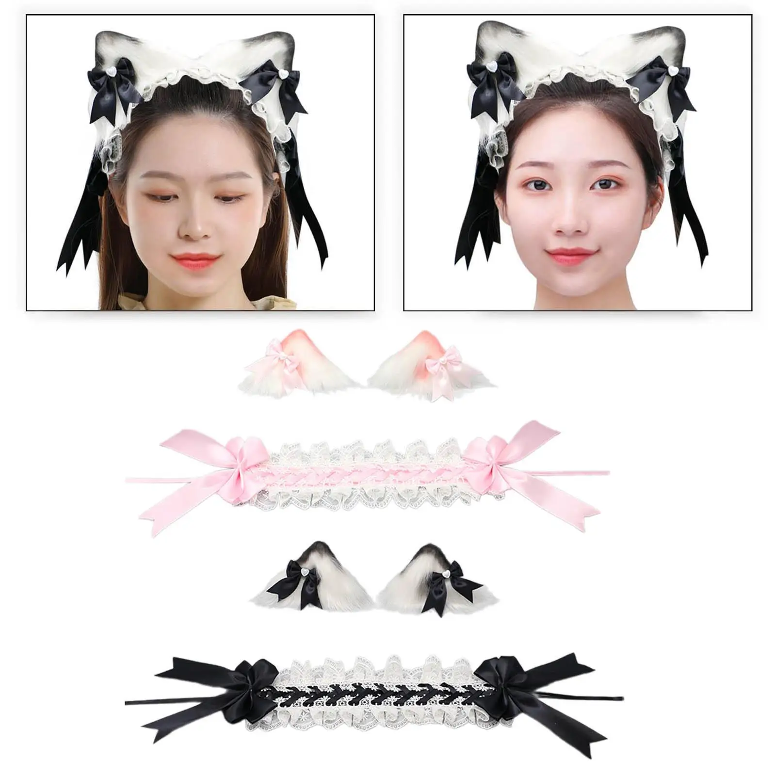 إكسسوارات شعر لوليتا أنيقة واسعة لغطاء الرأس للخادمة اللطيفة من الدانتيل