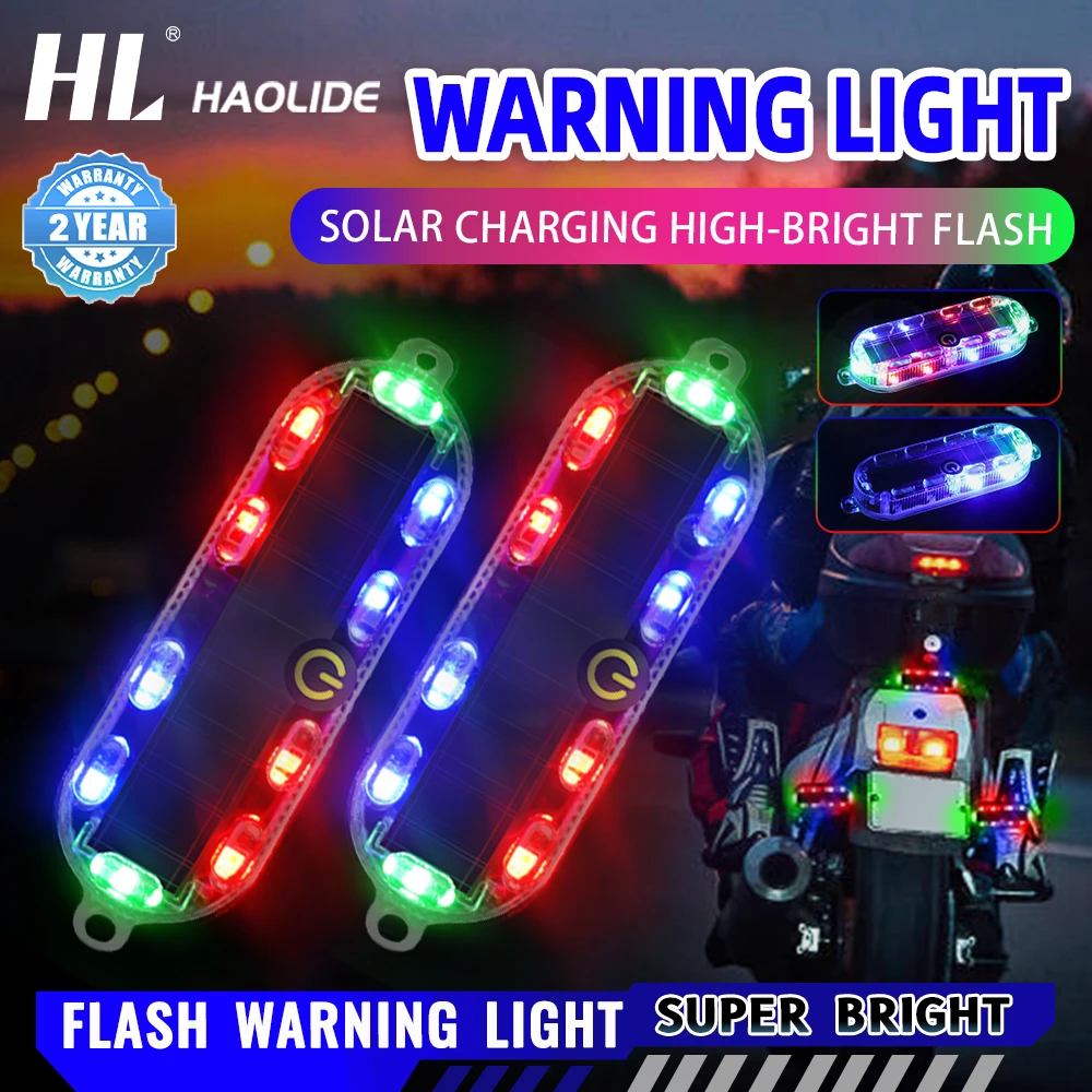 HL Car Solar Charging-free Explosion-proof Safety Light Motorcycle Brake Tail Light Modified Flash Light Red Blue off-road use