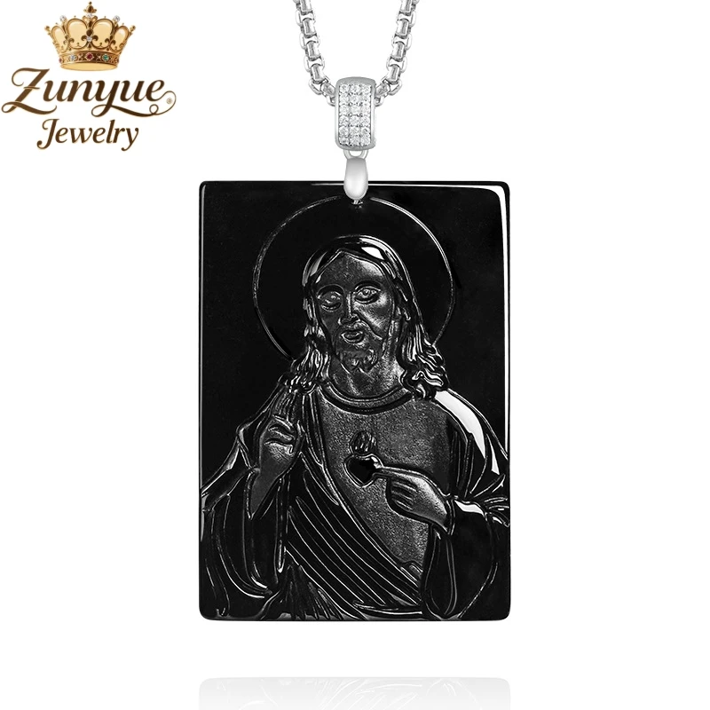 S925 Silver Setting Natural Ice-Grade Black Jadeite Priest Pendant Luxury Quality Fashion Jewelry Exquisite Elegant Charms Gift