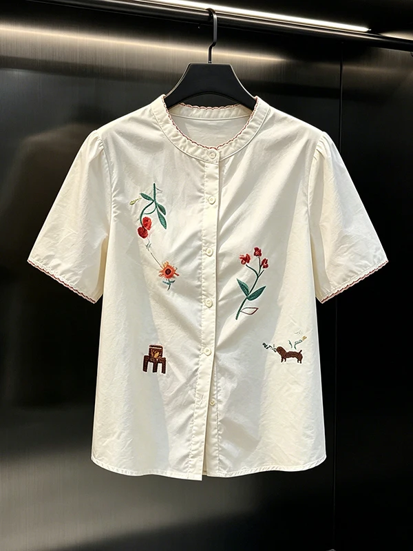 

Sweet Youthful Large Size Shirt Women's 2026 New Summer Gentle Floral Print Gored Shoulder Top Korean Style Commute Fashion