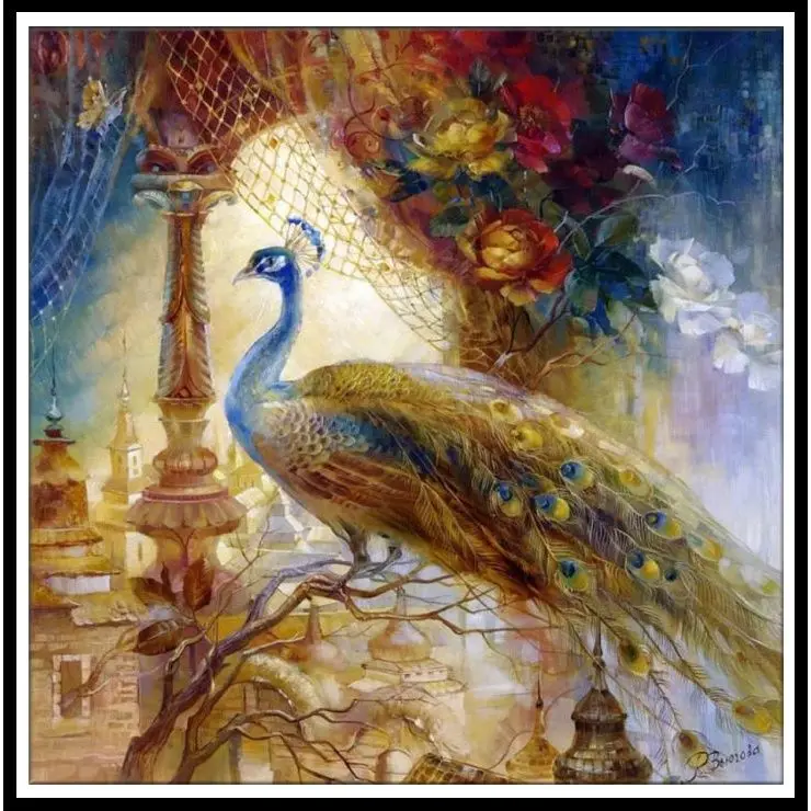 Handmade cross stitch finished product, living room, bedroom, European style full embroidered oil painting, peacock series,