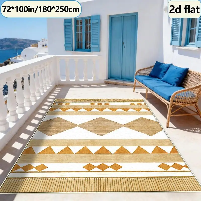 Bohemian Style Ethnic Diamond Striped Carpet Non-Slip Soft Mat Decorative Floor Mat Suitable for Living Room and Bedroom