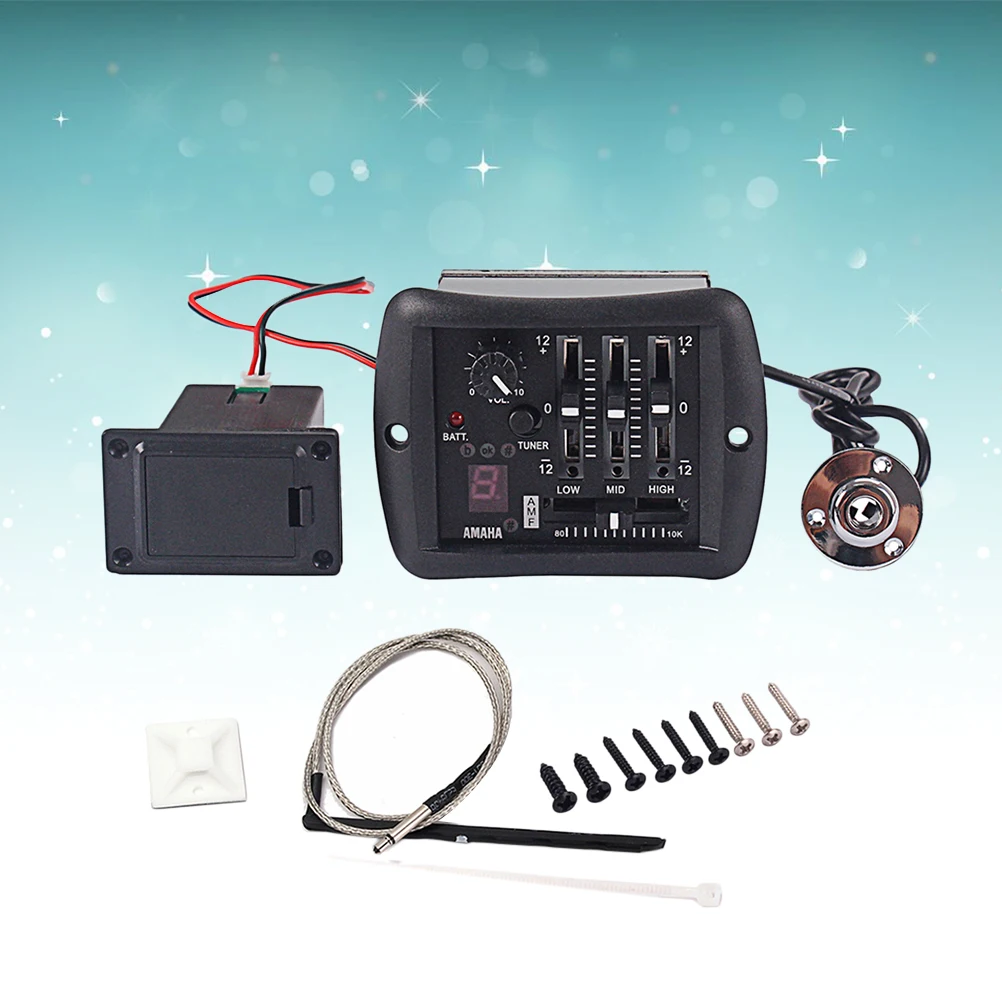 

4-Band Eq Equalizer for Acoustic Guitar with Built-in Tuner Microphone Reverb Delay Chorus Effects Preamp Volume Bass Treble