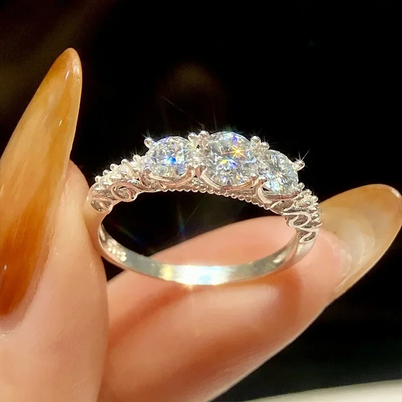 GRA Luxus Echt 0,5 CT Moissanit Diamant Runde Ringe für Frauen Hochzeitstag 925 Sterling Silber Edlen Schmuck – Detail 2
