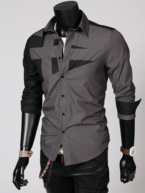 

Мужской Slim Fit в стиле пэчворк Long Sve irt Faionable Splicing Design Удобный Long Sve Casual irt для всех сезонов