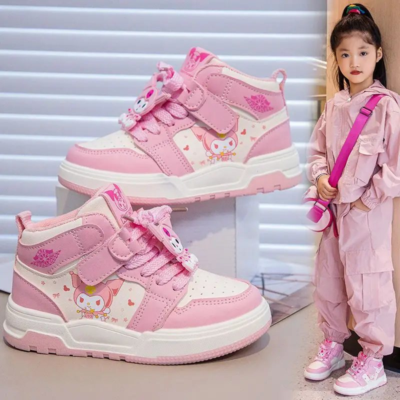 Kuromi Anime Kawaii Sanrio Ins Fashion Board Schuhe niedlichen Frühling Herbst Leder atmungsaktive Freizeit schuhe Weihnachts geschenke für Kinder