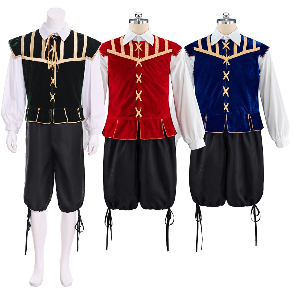 

Tudor Elizabethan Nobleman Velvet Vest Pants Shirt Suit Movie TV King Henri Cosplay Men's Outfits Renaissance King Costume