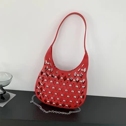 Hollow Out Chains Detachable Zipper Bag Pu Personality Shoulder Bags 2024 Fashion Hot Sale Handbag for Women Bolsos De Señora