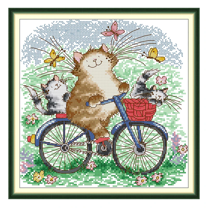 Cat family Ride Outing Patterns Counted Cross Stitch Set DIY 11CT 14CT 16CT Stamped DMC Cross-stitch Kit Embroidery Needlework