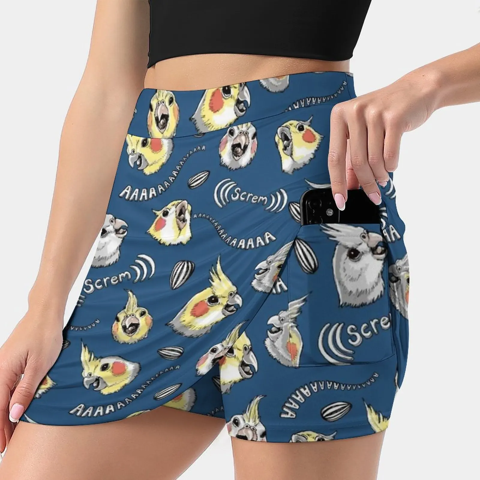 

Cockatiel Screm Women's skirt Mini Skirts A Line Skirt With Hide Pocket Cockatiel Cockatiels Birb Birbs Scream Screm Meme Pet