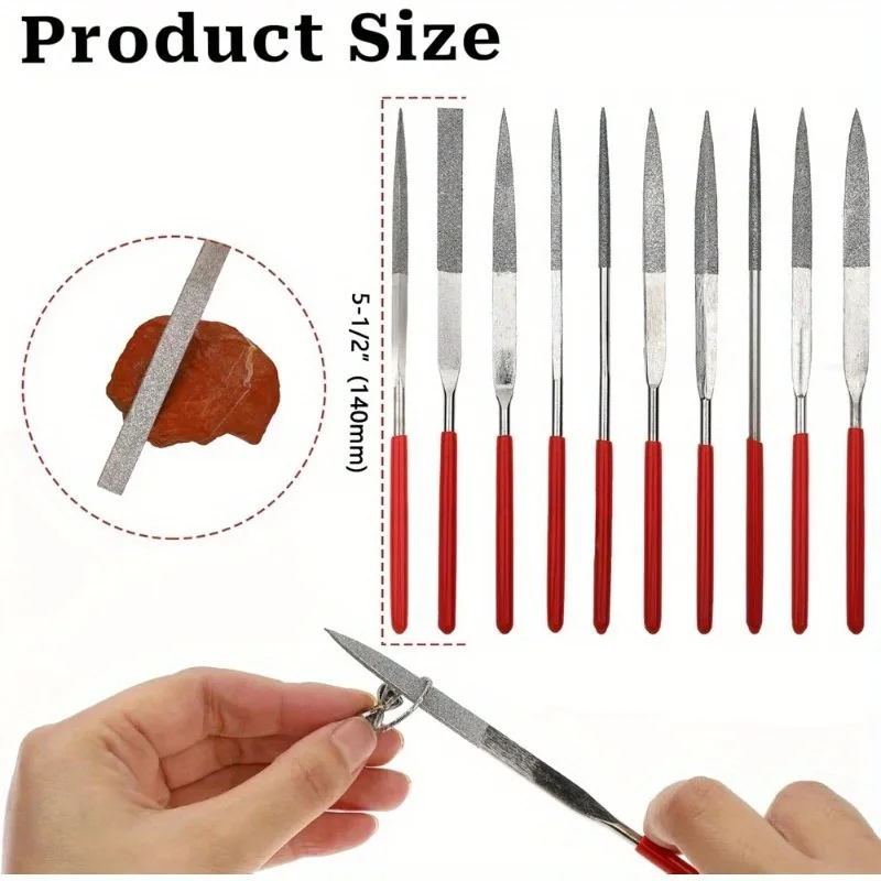 10Pcs Diamond Needle File Set 3x140mm Mini Needle File Kit for Stone Glass Metal Carving Craft Hand Tools Needle File Set