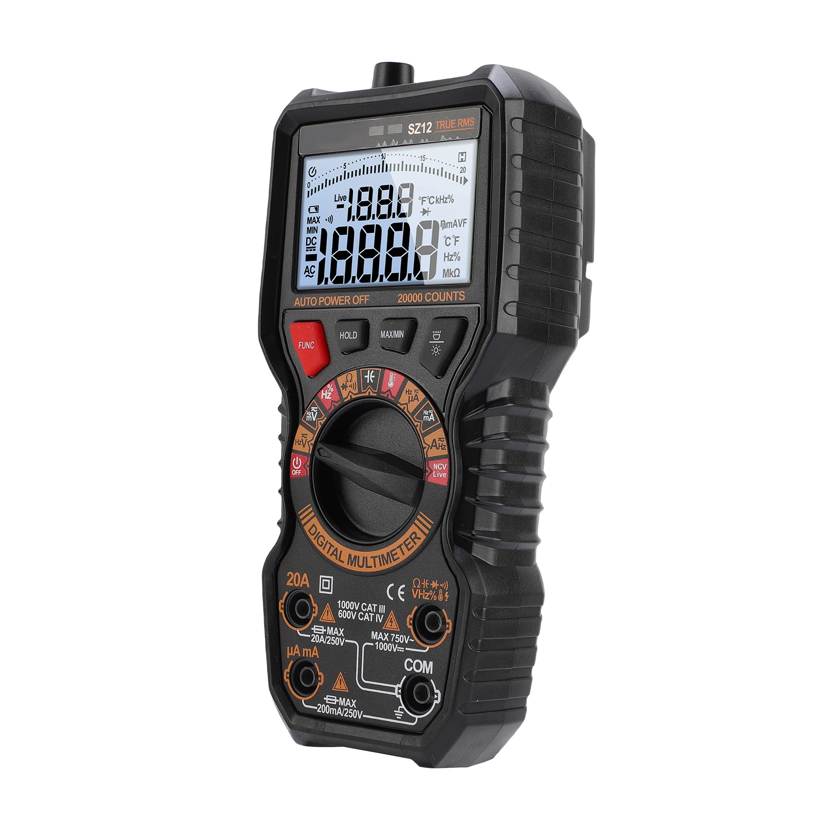 Multimetro digitale 20000 conteggi, gamma automatica a vero RMS, tester di tensione NCV, misura tensione/corrente CA/CC, resistenza