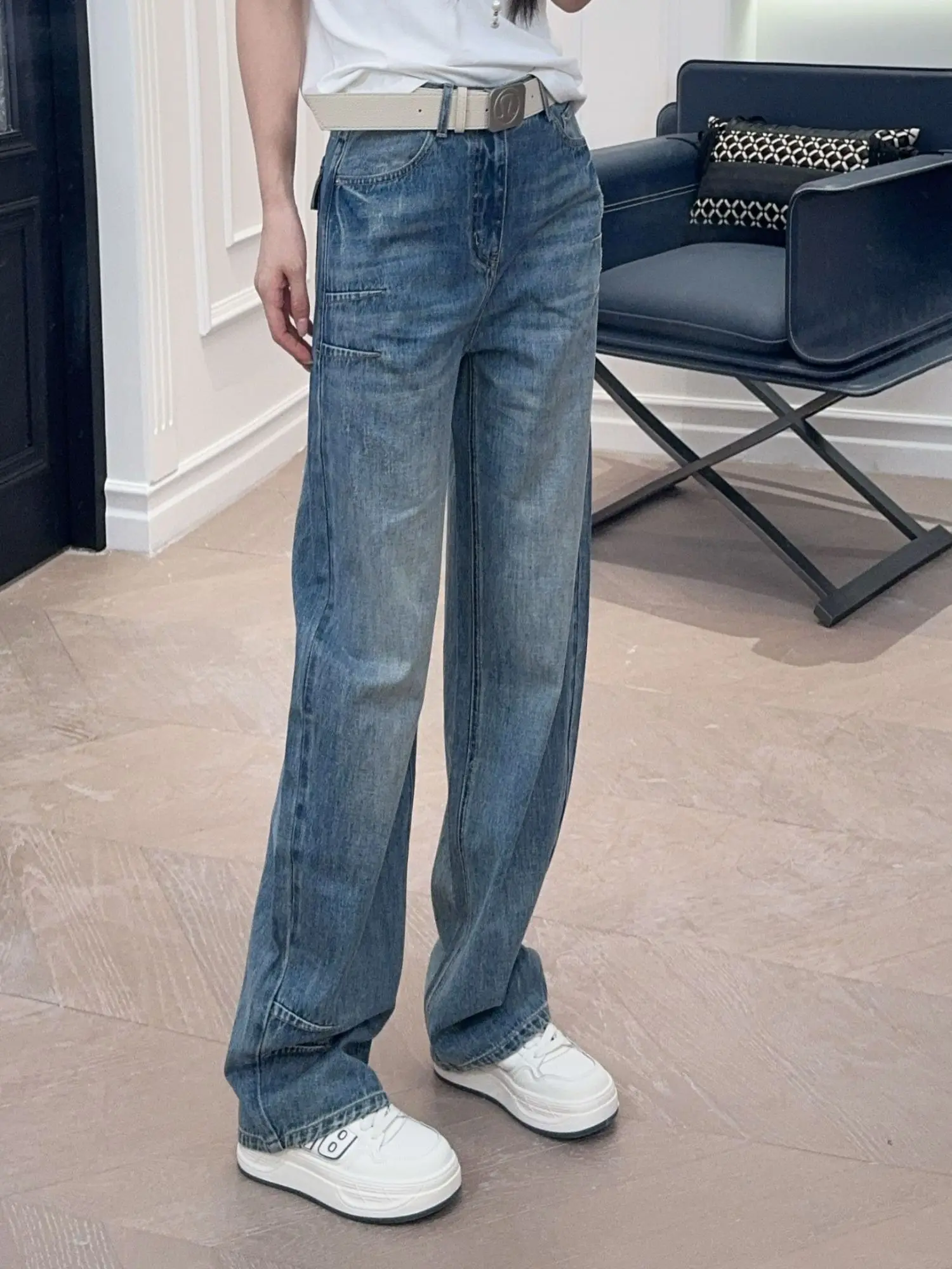 

Fashionable Heavy-Duty Denim Pants Women's Versatile Wide-Leg Casual Jeans High Waist Cotton Spring Season Casual Wear