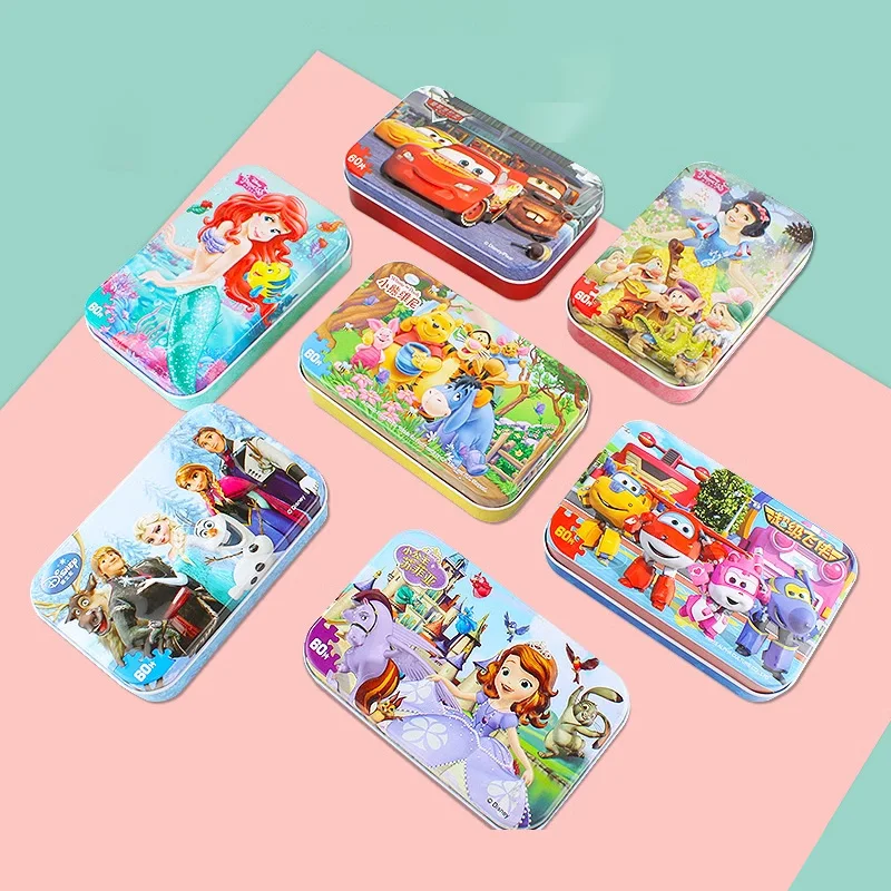 

Disney Frozen Elsa Princess Marvel Mickey Toy Story Anime Cartoon Iron Box 60Pcs Picture Puzzle Gifts Toy Boys and Girls