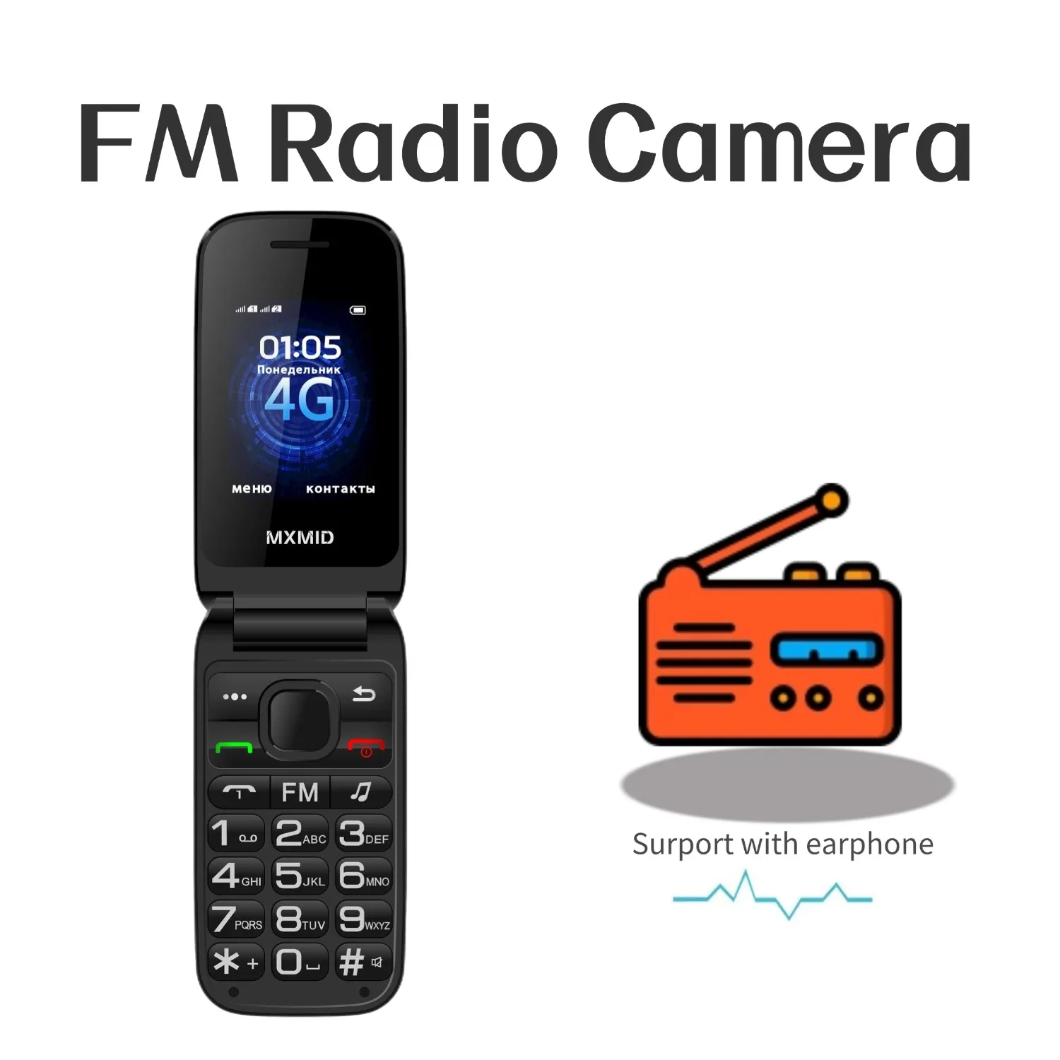 Flip Phone For Backup Large Buttons Dual Screen Long Battery Large Push-Button Phone Dual SIM GSM 2G Feature Phone Durable Phone