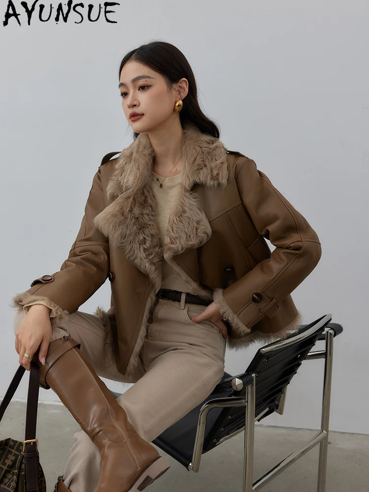

AYUNSUE Genuine Leather Jacket Women 2025 Natural Real Sheepskin Fur Coat New in Coats Warm Winter Clothes Female Шуба Женская