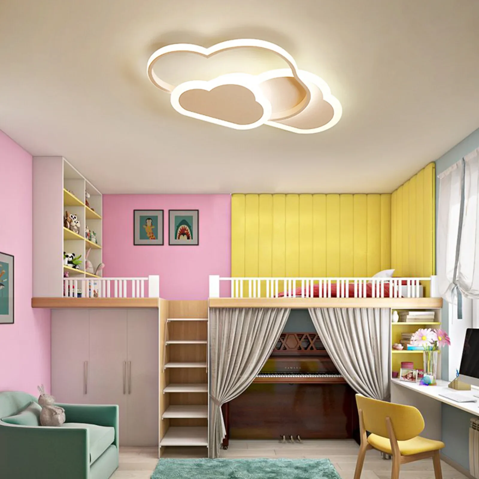 Acrylic LED Ceiling Light Cloud Shape Dimmable Chandelier Kids Room Lamp