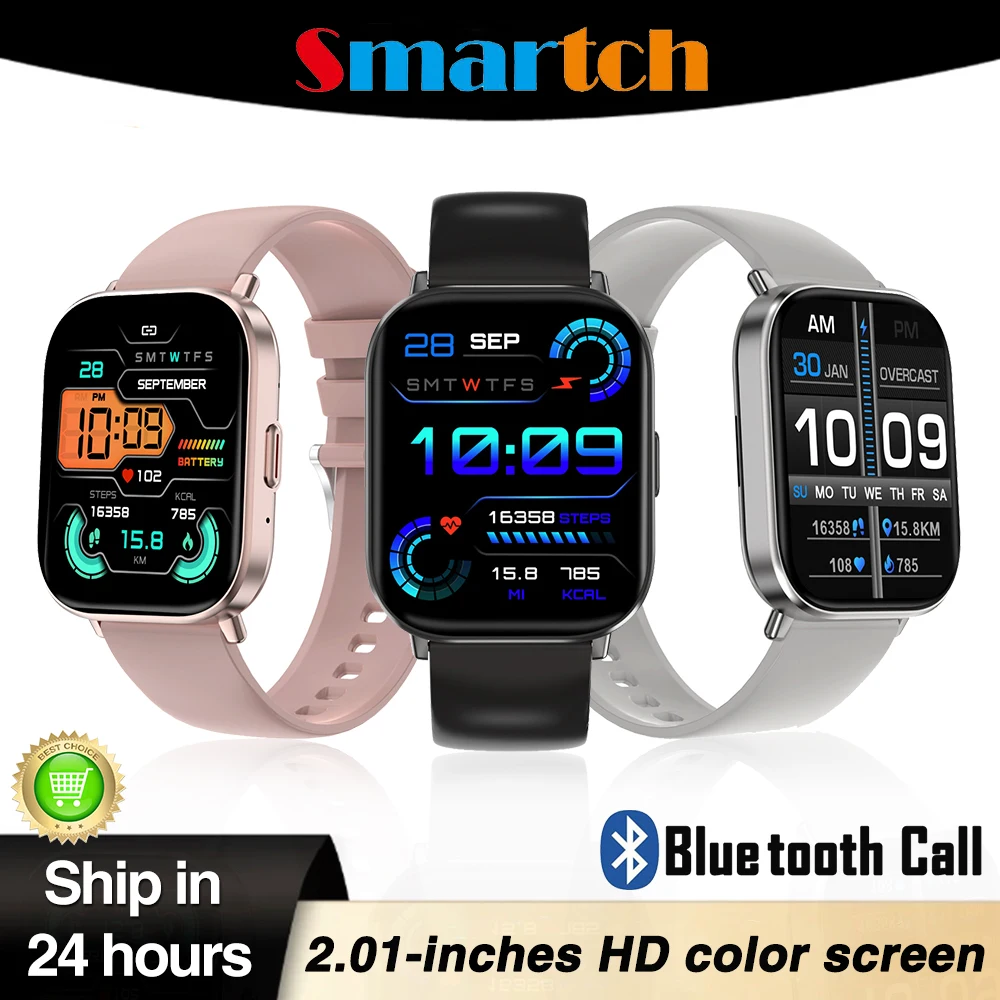 

Men Smart Watch 2.01" HD Screen Blue Tooth Call 24 Hour Heart Rate Blood Pressure Sports Fitness Waterproof Music Smartwatch