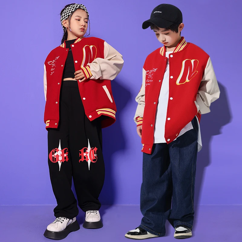 Abbigliamento Hip Hop per adolescenti per bambini giacca da Baseball Oversize pantaloni Streetwear per ragazza ragazzi abbigliamento da ballo Jazz Costume che mostra vestiti