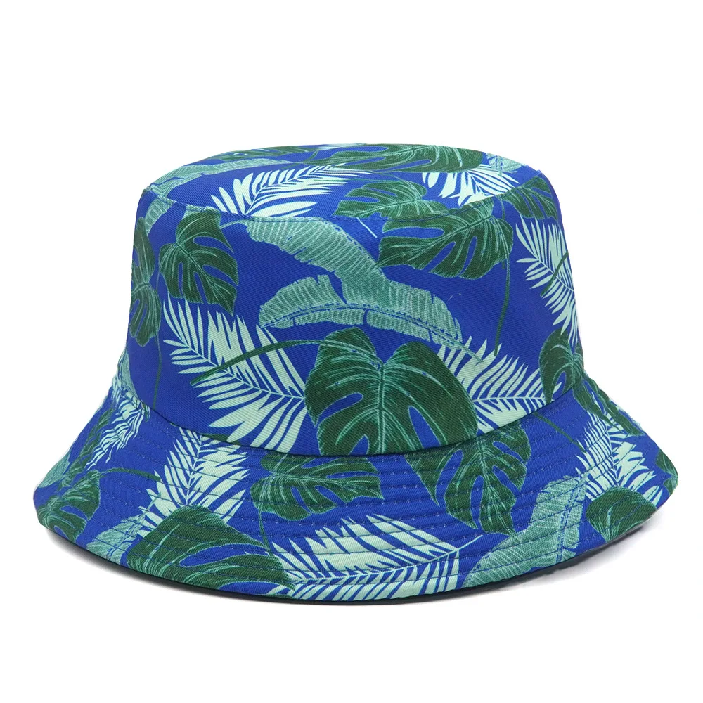 Spring/Summer Breathable Leaves Print Bucket Hat Fashion Flower Pattern Fisherman Cap Unisex Outdoor Sunshade Fishing Hat