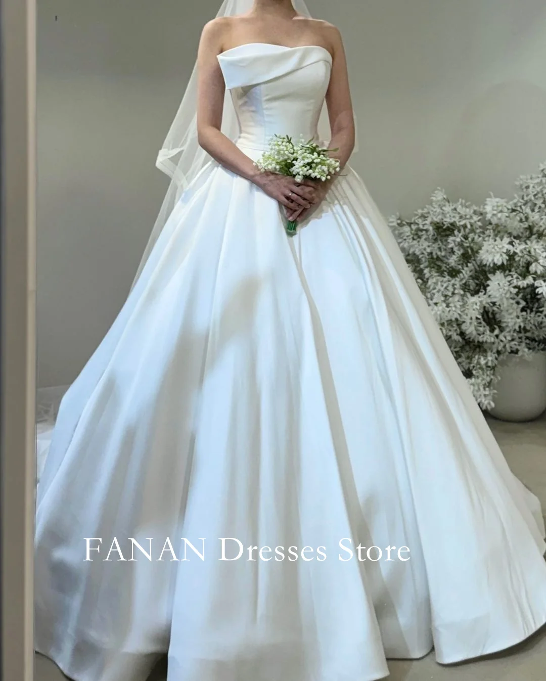 

FANAN Korea Ivory Sleeveless Satin Wedding Dresses 웨딩드레스 Customized Off the Shoulder Princess Corset Bride Gowns Plus Size