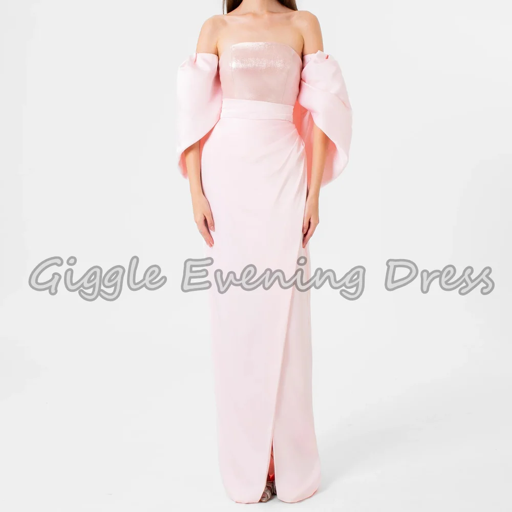 

Giggle Crepe Straight Off-the-shoulder Neckline Pleats Floor Length Simple Saudi Evening Dresses For Women 2025 With Half Sleeve