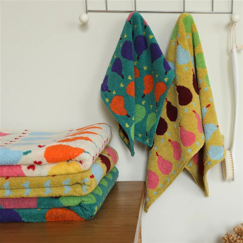 

Cute Fruit Pear Patter Cotton Soft Face Towel for Kids Absorbent Towel Comfortable Cotton Household Towel Baby Towels