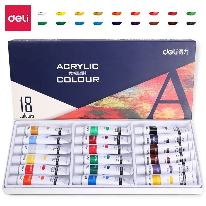 Deli Acrylic Pigment Student Beginner Art Student Drawing Graffiti Special Pigment 12/18/24 Color Office Learning Supplies