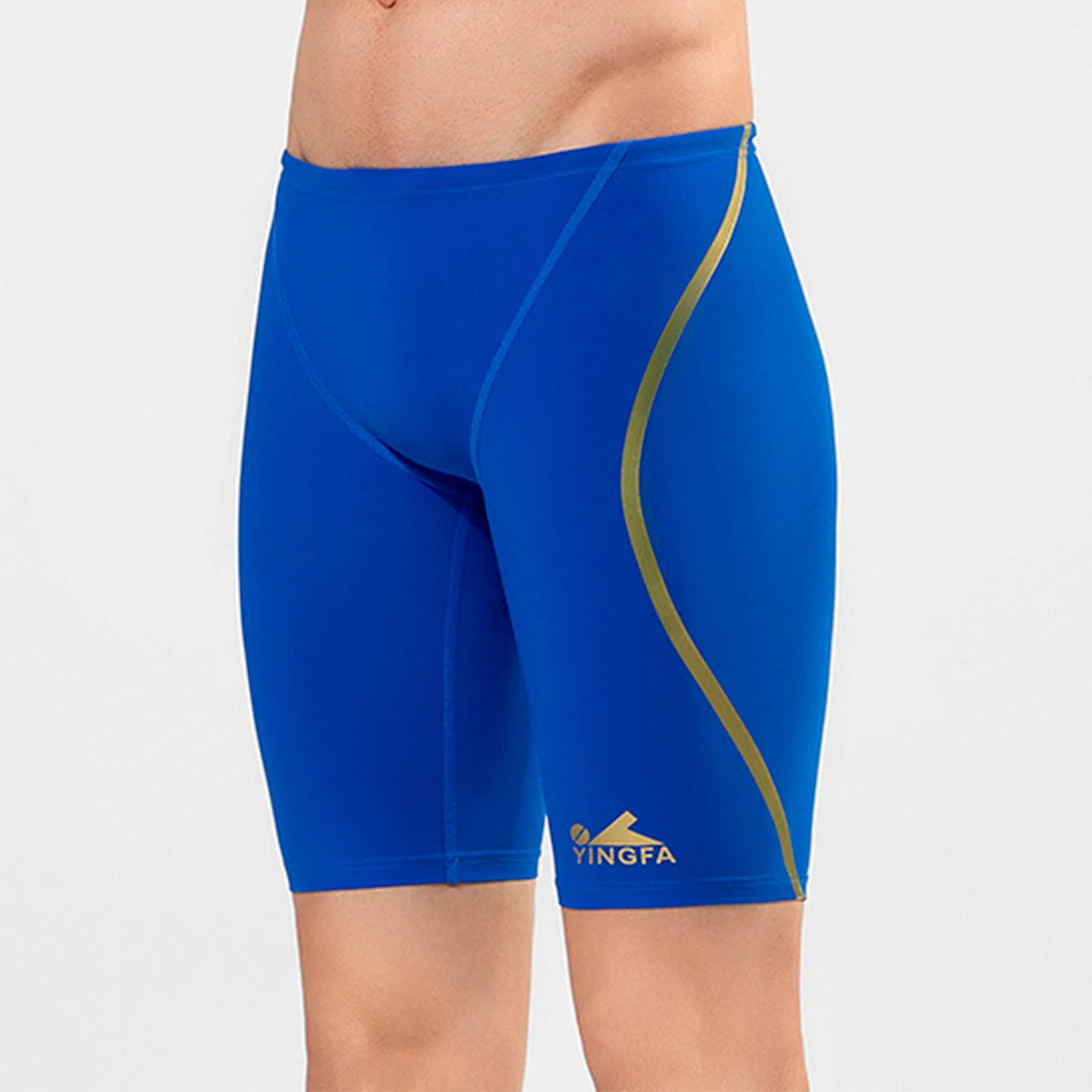 Yingfa professional swimming competition training knee-high quick-drying blue men's swimming trunks