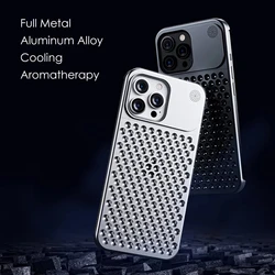 Metal Cooling Phone Case For iPhone 16 15 14 13 12 Pro Max Fragrance Rimless Hollow Aluminum Heat Dissipation Shockproof Cover