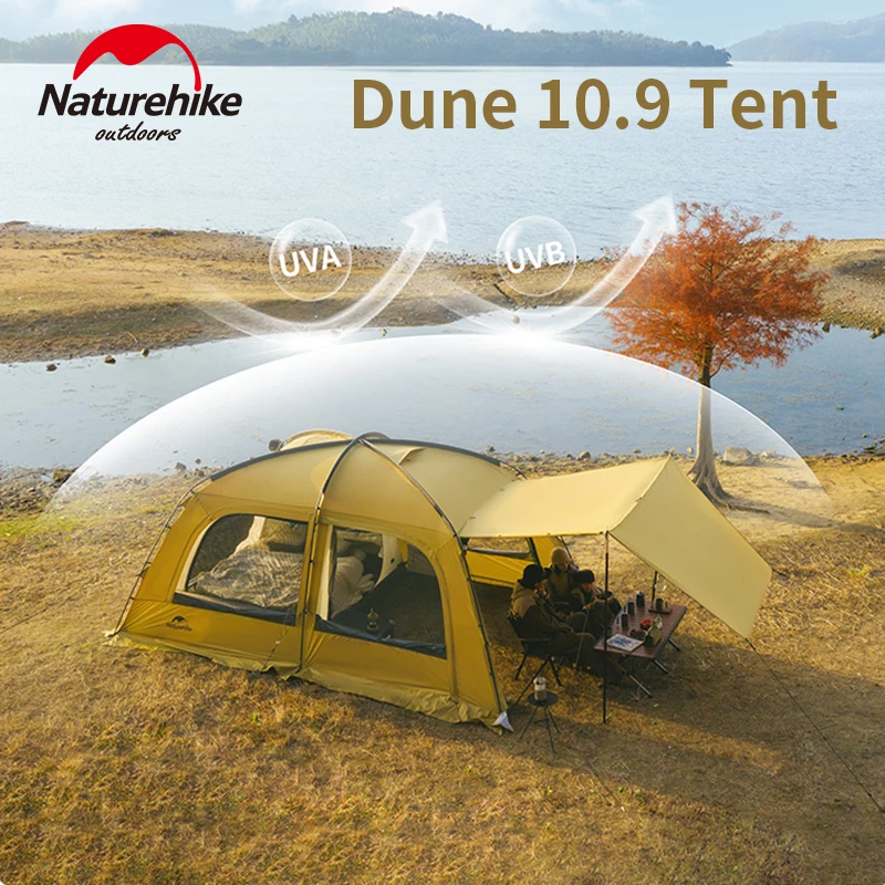 Naturehike Dune 10.9 Dome Tent for 2-4 Person One Room One Hall Tent Outdoor Camping Waterproof Large Space with Chimney Hole 