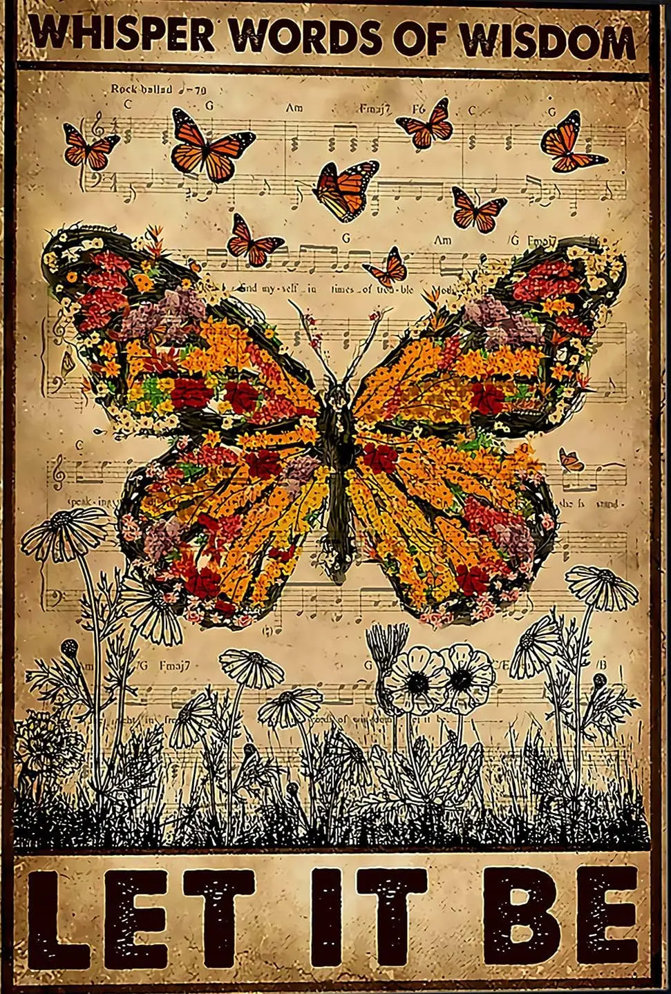 Eeypy Hippie Retro Butterfly Whispering Words of Retro Butterfly Decoration, Hippie Decoration, Home Decor, Wall Art Tin si sign