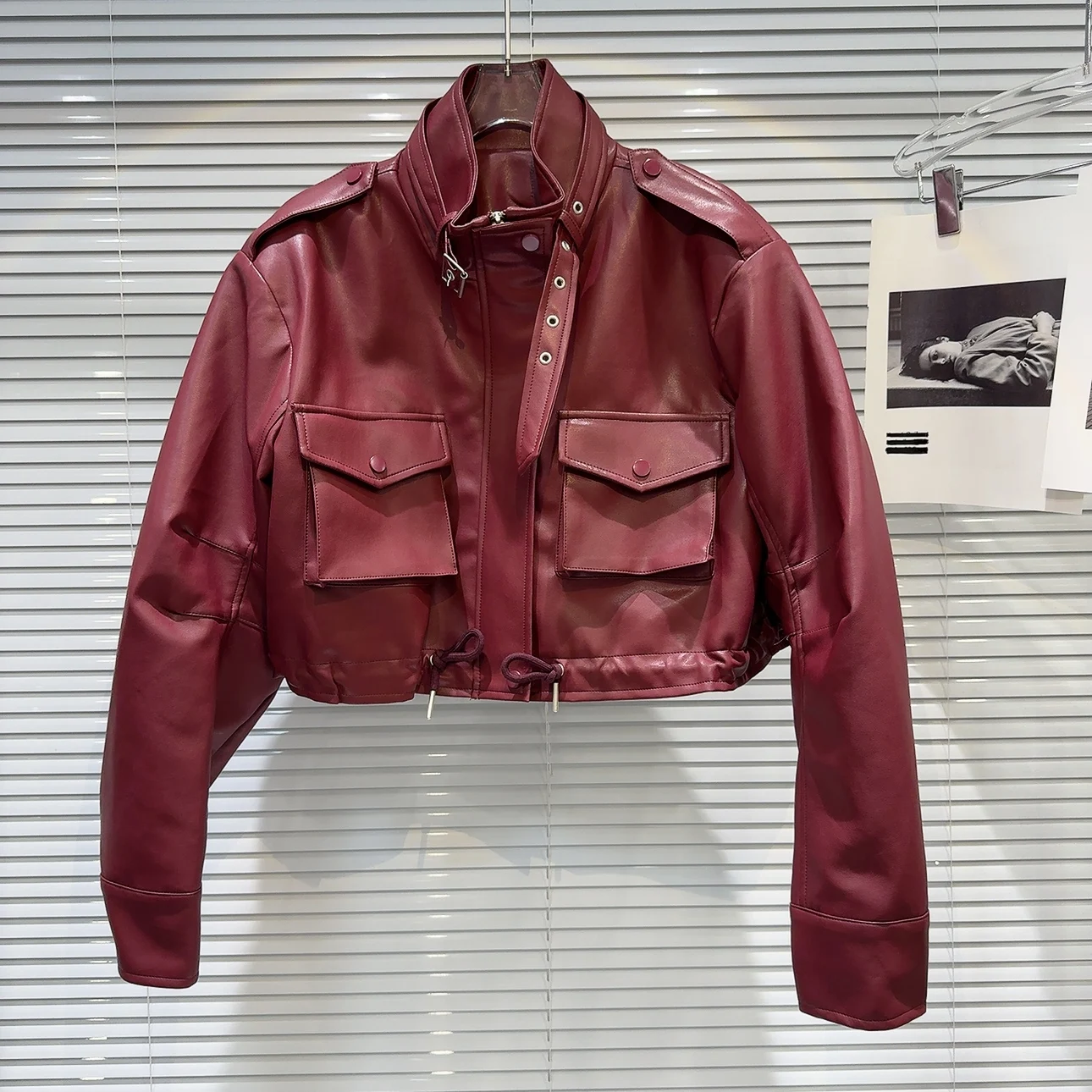 Street Sle American Hot Girl col bleu vêtements de travail ket cuir PU Jaet ort longueur longue Sve coupe ample manteau pour femmes