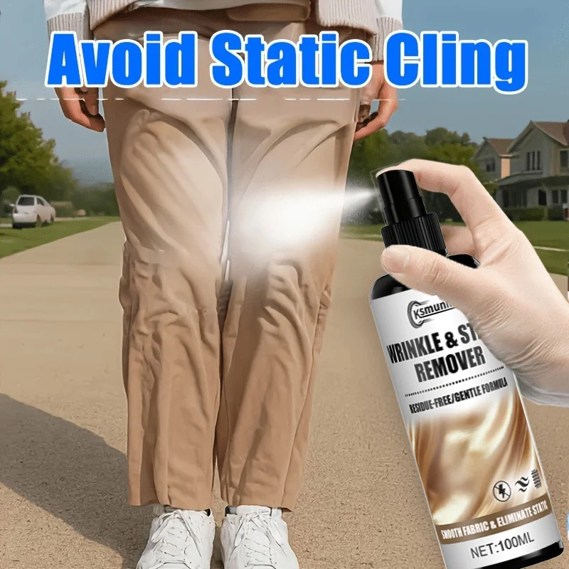 Wrinkle & Static Remover Spray for Clothes, Gentle Residue Free Fabric Anti-static Smooth Spray