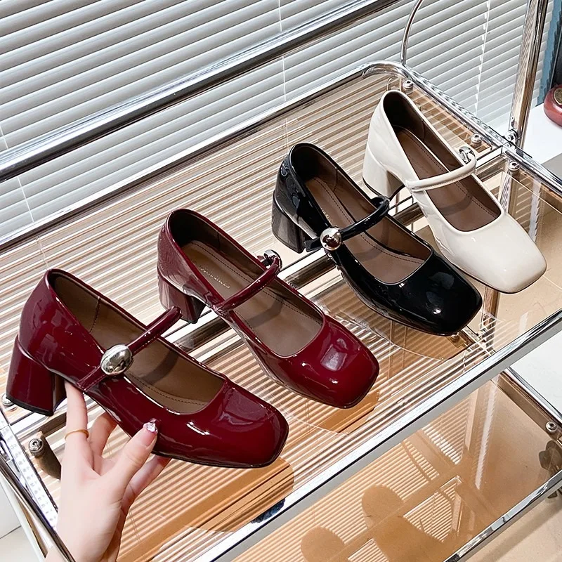 

Faionable Retro Mary Jane Women's shoes Red Wedding shoes Spring Autumn New High Heels Thi Heel Elegance woman dress pump