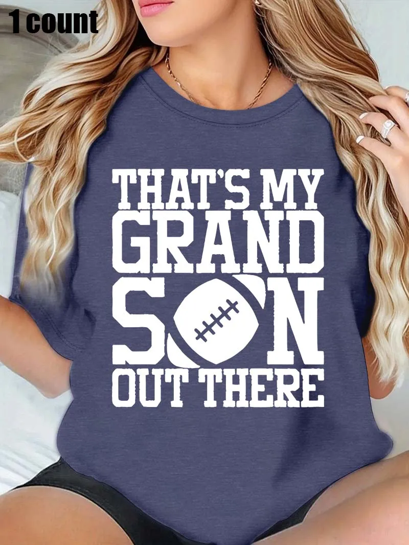 プラスサイズ ホワイト ラウンドネック Tシャツ サッカー - 孫 - テーマプリント: スポーツ - 自慢と家族 - 愛する