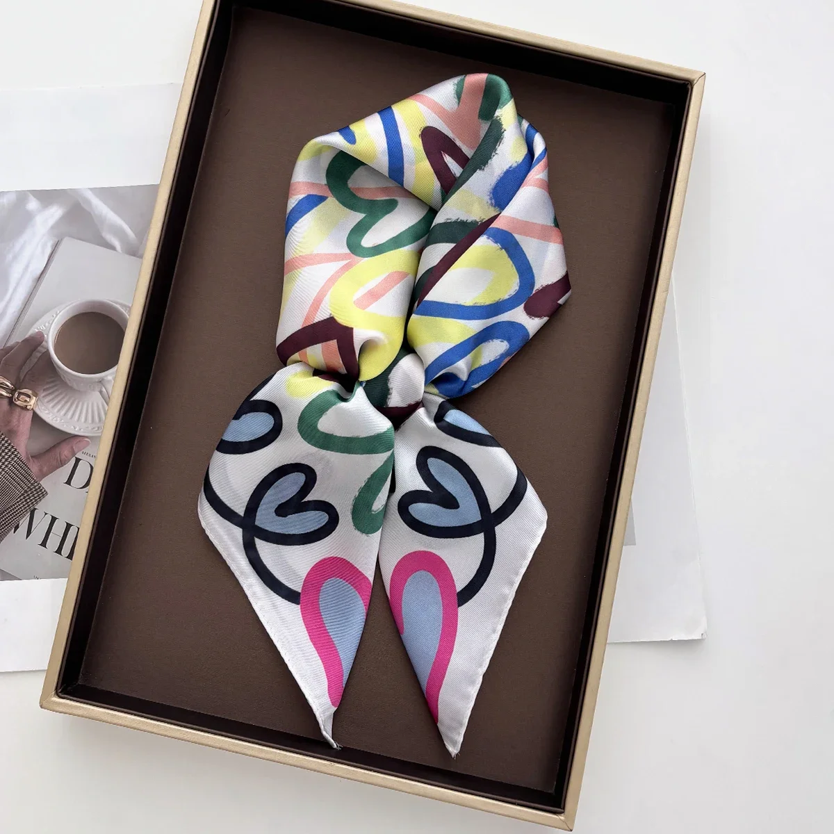 Women Elegant Soft Satin Square Scarf Luxury Print Silk Feeling Neck Hair Head Scarf Fashion Bandana Bag Accessory