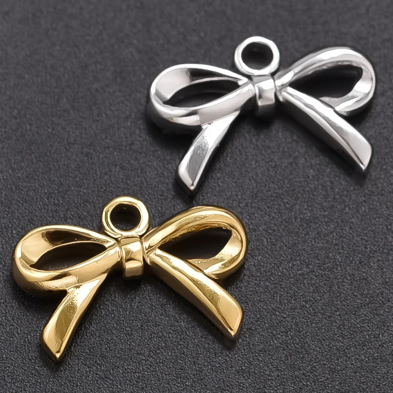 6pcs Metal Sweet Romance Bowknot Pendant Stainless Steel Handmade Diy Men Women Necklace Bowknot Pendant Jewelry Material Gift