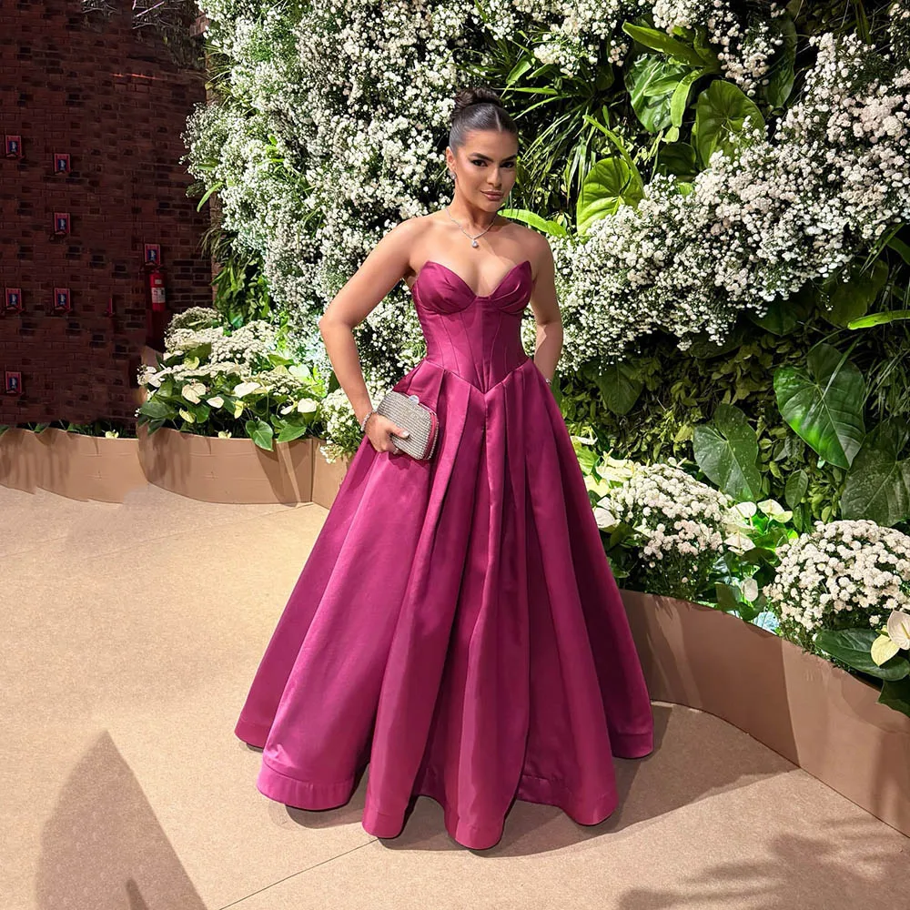 

Msikoods 2026 Strapless Formal Dress Elegant Prom Dress Satin Corset Ball Gown Evening Dress Wedding Party Dress Customized