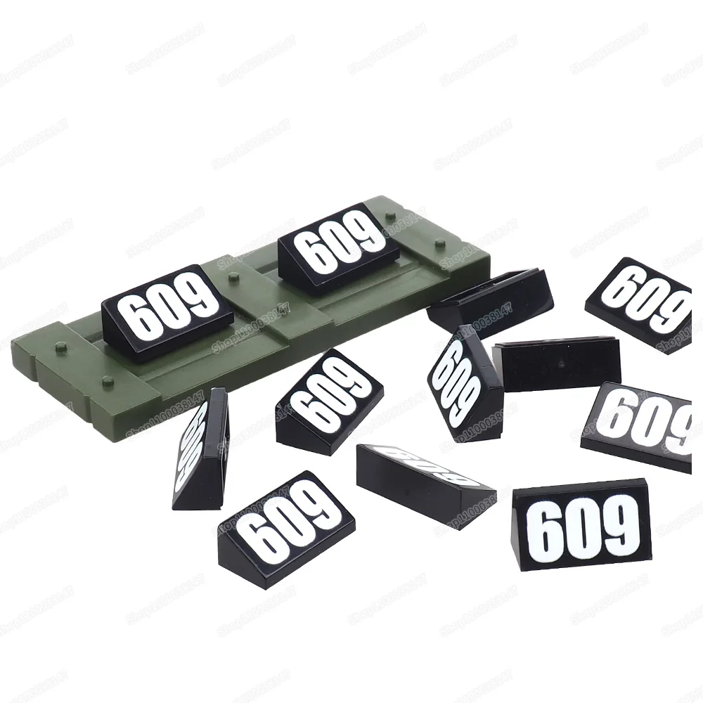 Numbers 609 Pattern Building Block 85984 Printed 1x2 Ramp MOC figures Equipment Military Models Scenes Accessories Gift DIY Toys