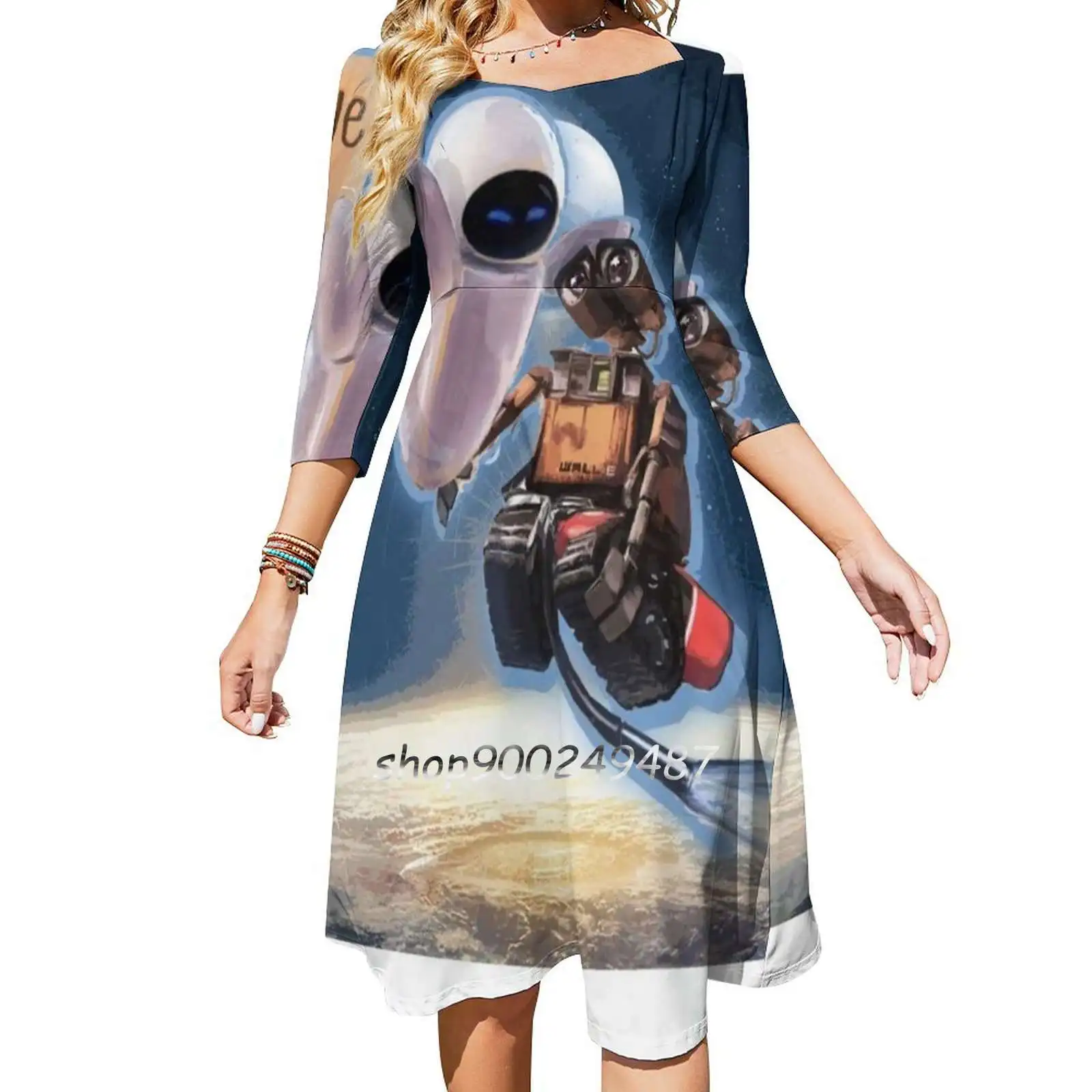 & Eve Women Casual High Waist Mini Dress Short and Long Sleeve Dresses Fashion Dress Pixar Eve Love Animation Star Space Movie