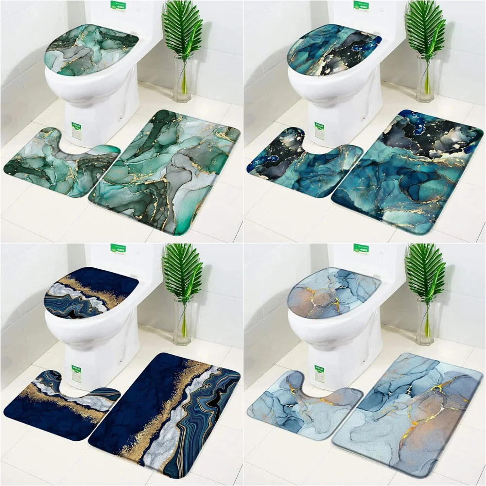 

Marble Geometric Pattern Bathroom Three-piece Bathroom Floor mat Toilet Floor mat Bathroom Decor