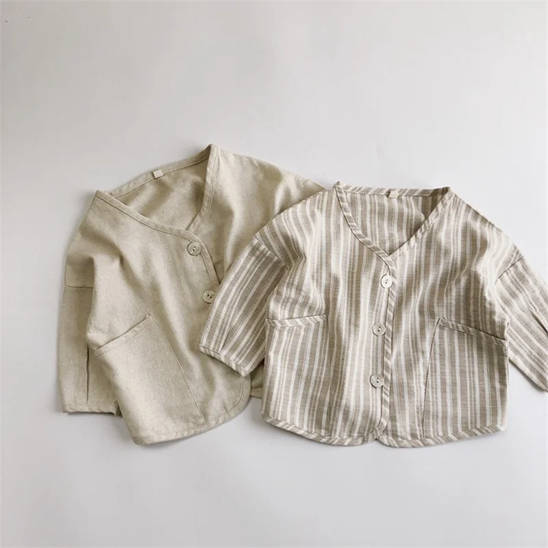 

Korean style Clothing Toddler Kids Casual Loose Shirts Coat Spring 2025 New Boys Girls Cotton Linen Long Sleeve Shirts