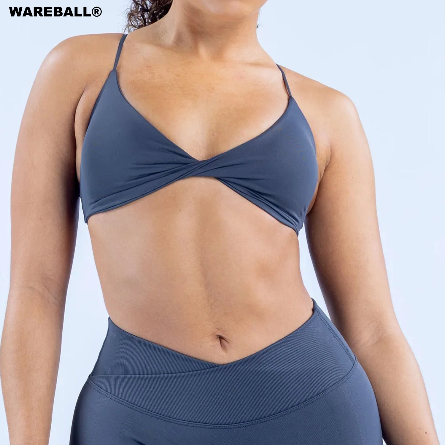WAREBALL Sexy Twist Front Sports Bra High Support Push-up Gym Underwear Cross Thin Strap Workout Fitness Running Yoga Top