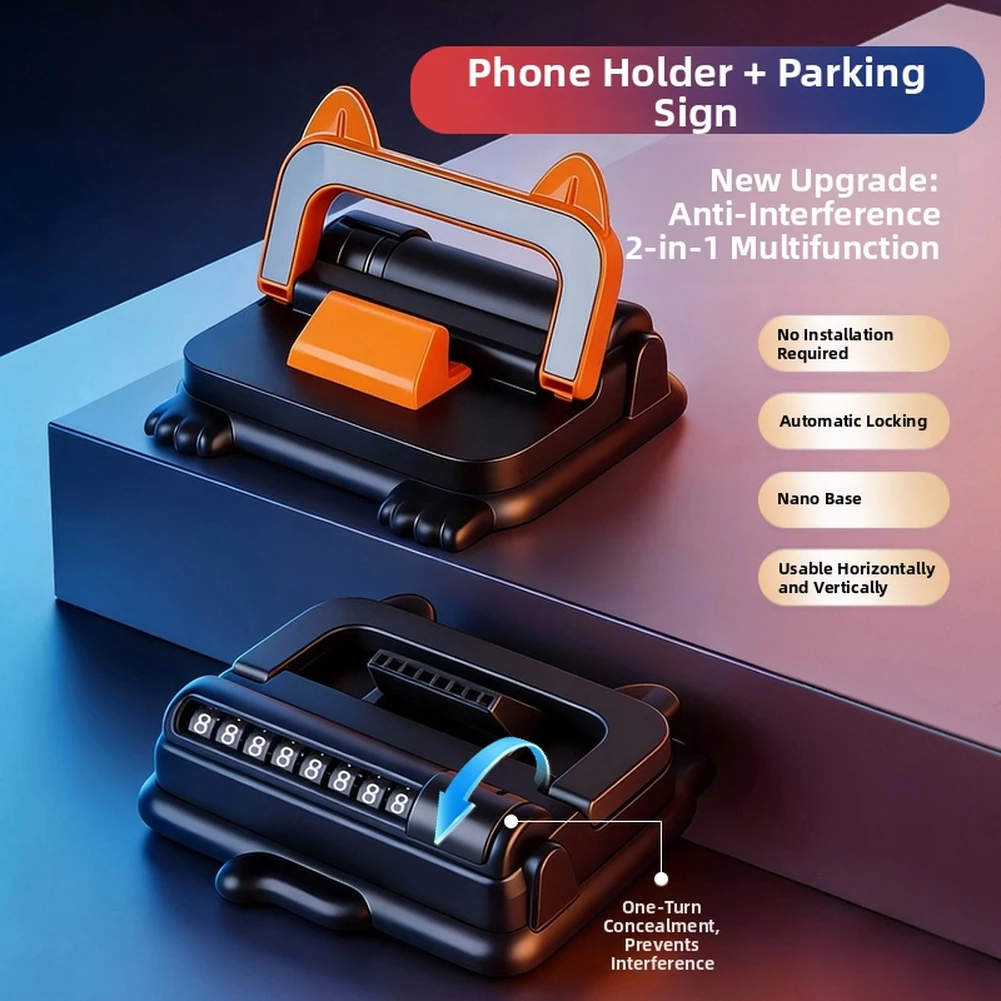 

2 in 1 Automotive Phone Mount with Slide Out Parking Number Sign for Most Cars ABS Wear Resistant Construction