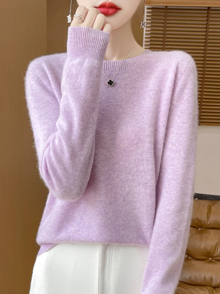 Autumn Winter Women 100% Merino Wool Sweater O-Neck Cashmere Pullover Basic Fashion Clothing Comfort Warm Top Casual Solid