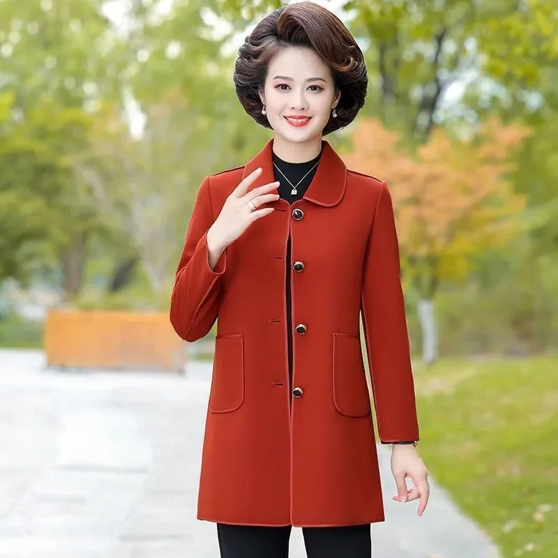 

Spring 2025 New Mother's Windbreaker Fashion 5XL Middle-Aged And Elderly Women's Outwear Slim Long Thin Coats Blazer Elegant